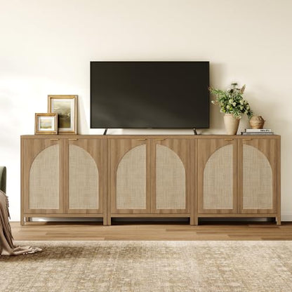 68"W Rattan Sideboard Buffet Cabinet with Storage Credenza Set of 2, view 7