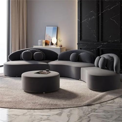 Velvet Sectional Sofa Set with Ottoman 7-Seat Curved Floor in Deep Gray