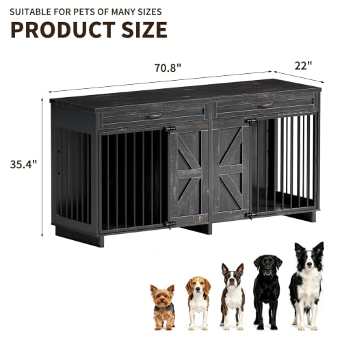 Dog Crate Furniture TV Stand with Storage Drawers, Large Wooden Kennel, view 3
