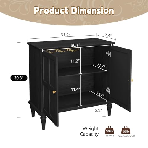 Black Sideboard Buffet Cabinet with Storage, Mid-Century Modern Storage Cabinet with 2 Doors and Adjustable Shelves, Accent Style Sideboard for Entryway, Dining Room, Living Room