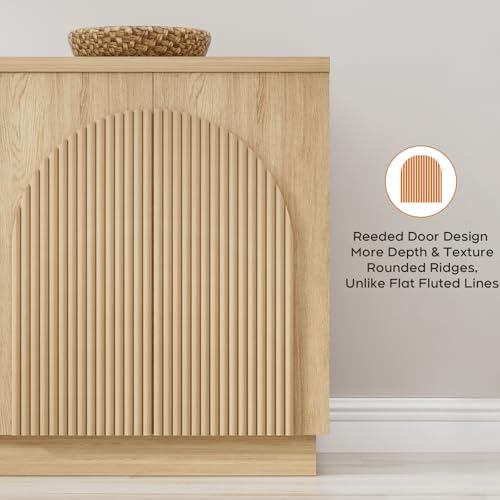 67" Fluted Sideboard Buffet Cabinet with 4 Arched Reeded Design Doors &3 Drawers, Mid Century Modern Credenza Storage Cabinet with Adjustable Shelves, for Living Room Dinning Hallway