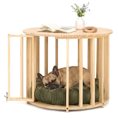 Dog Crate Furniture, Round Cat Coffee Table with Cat Bed, view 2