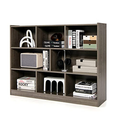 8 Cube Bookcase, Freestanding 3-Tier Open Bookshelf, Grey | Modern Storage Display Cabinet, Wood Cube Storage Organizer for Living Room, Home Office, Kid’s Room