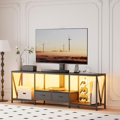 63" W TV Stand with Mount,LED & Charging Station for 55,65,75" TV, view 6