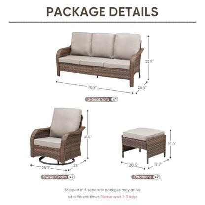 Patio Furniture Set - 5 Pieces All Weather Wicker Outdoor Couch Sofa 2 Swivel Chairs and 2 Ottomans, Ergonomic Design for Porch, Deck, Balcony, Garden, and Backyard(Beige)