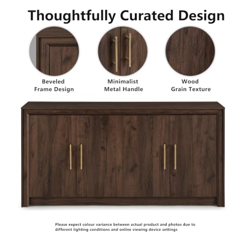 63" Sideboard Buffet Cabinet, Beveled Profile Design, Walnut, view 4