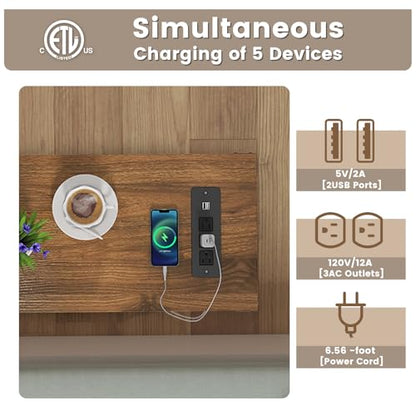 Farmhouse End Tables Living Room Set of 2, Narrow Side Table with Charging Station, Slim Nightstand for Small Space, Skinny Bedside Table, Sofa Side Table with Storage Shelf, White & Brown