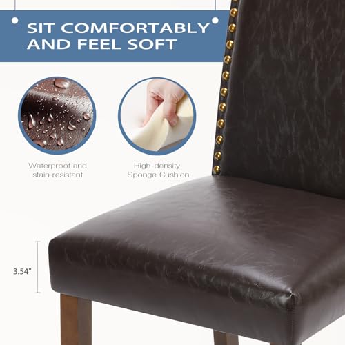 Dining Chairs Set of 6, Moden PU Leather Kitchen Table Chairs with Wooden Legs and Padded Seat for Dining Room/Kitchen/Living Room/Restaurant, Brown