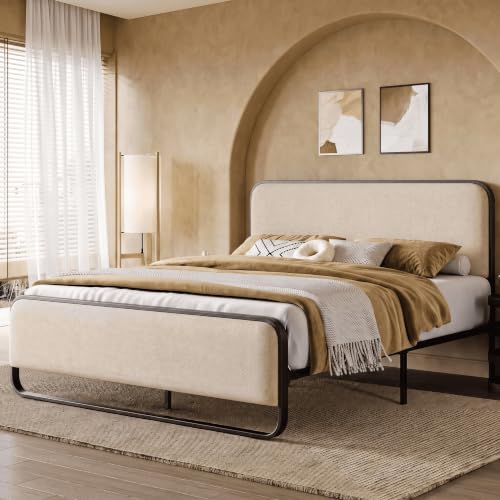 Queen Metal Bed Frame in Beige, view 4