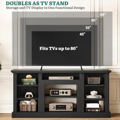 70" Farmhouse TV Stand for 75/80" TVs, Adjustable, Ink Black, view 7