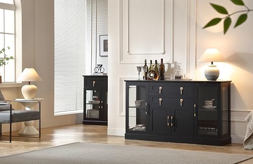 Large Sideboard Buffet Cabinet with LED and Drawers, view 3