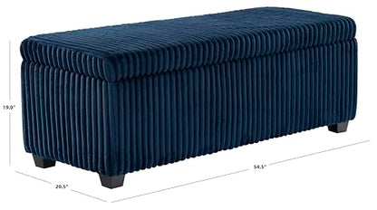 SAFAVIEH Couture Collection - Lynzie Navy Corduroy Storage Bench, Channel Tufted Upholstered Seat with Hidden Storage, Modern Accent Furniture (SFV6114C)