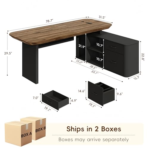 78.7" L Shaped Executive Desk with Drawers, Large Office Desk w/Power Outlets, view 3