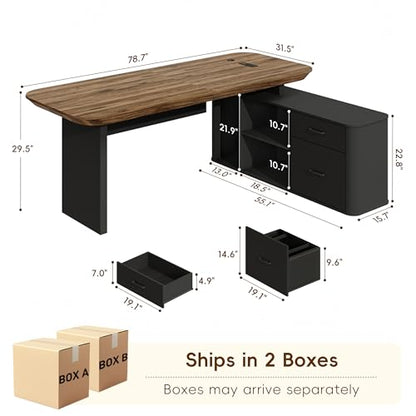 78.7" L Shaped Executive Desk with Drawers, Large Office Desk w/Power Outlets, view 3