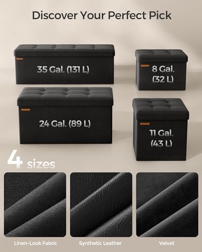 SONGMICS MAZIE Collection - 43 Inches Folding Storage Ottoman Bench, Ottoman Foot Rest, End of Bed Bench, Storage Chest, Load 660 lb, for Living Room, Bedroom, Entryway, Ink Black ULSF077B01