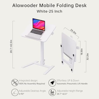 25" Mobile Folding Desk: Pneumatic Sit-Stand, No Assembly, view 4
