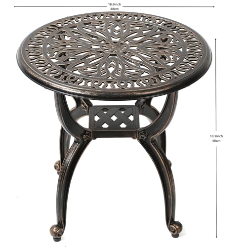 C/G patio casa C/G Cast Aluminum Side Table,Decorative Outdoor End Table, Ornate Floral Pattern (Round, Copper)