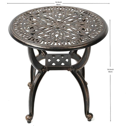 C/G patio casa C/G Cast Aluminum Side Table,Decorative Outdoor End Table, Ornate Floral Pattern (Round, Copper)