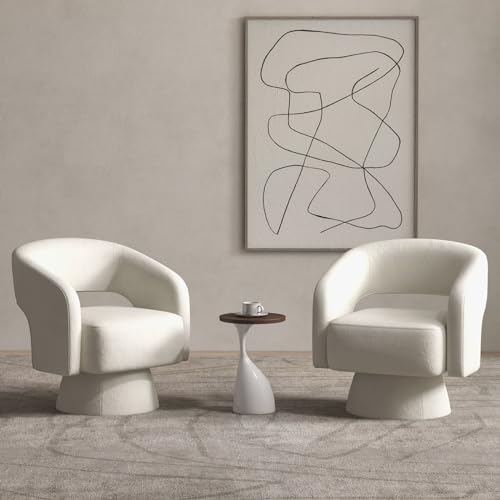 Swivel Barrel Chair, Set of 2 Velvet Accent Armchair 360 Degree Swivel Club Chair for Living Room Bedroom Reception Room, Beige