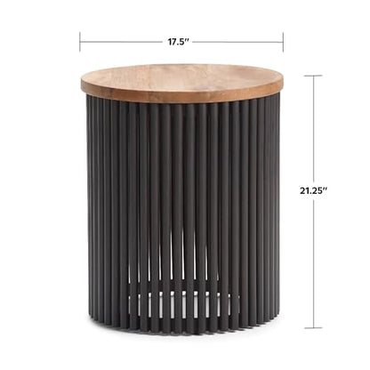 Demy Metal and Wood Accent Table - 18 inch Wide Solid Metal Round End Table in Natural and Black, Industrial Side Table or Coffee Table for Living Room with Compact Design, Assembled | Side Table