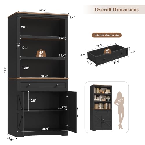 72"H Bookshelf with Storage, Tall Bookcase with Deep Cabinet, Black, view 4