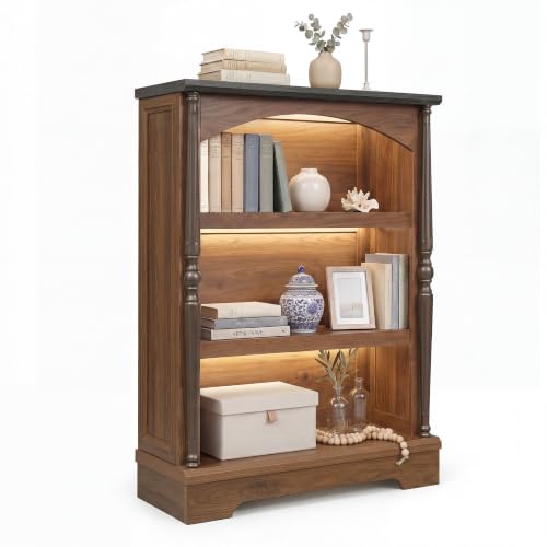 3-Tier Arched Bookcase with LED Lights,Farmhouse Bookshelf, view 4