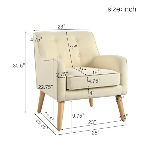 Felicity Mid-Century Modern Fabric Upholstered Accent Chair, Wooden Living Room Club Chair, Bedroom Comfy Reading Chair, Beige