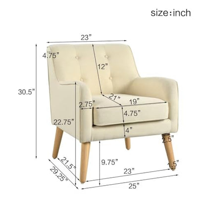 Felicity Mid-Century Modern Fabric Upholstered Accent Chair, Wooden Living Room Club Chair, Bedroom Comfy Reading Chair, Beige