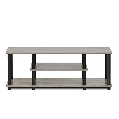 Furinno Turn-N-Tube No Tools 3D 3-Tier Entertainment TV Stand up to 50 inch TV, Round Tubes, French Oak Grey/Black & Simple Design End Table, 2-Pack, French Oak Grey/Black