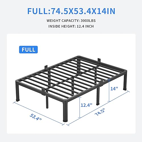 14 Inch Full Size Metal Platform Bed Frame with Round Corner Legs, view 4