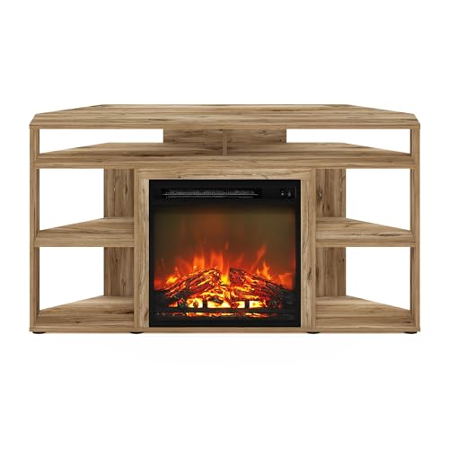 Jensen Fireplace TV Stand, Corner Entertainment Center, TV Console for TV up to 55 Inch with Fireplace, for Living Room, Bedroom, Flagstaff Oak