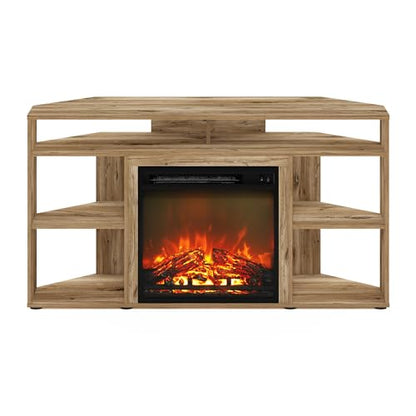 Jensen Fireplace TV Stand, Corner Entertainment Center, TV Console for TV up to 55 Inch with Fireplace, for Living Room, Bedroom, Flagstaff Oak