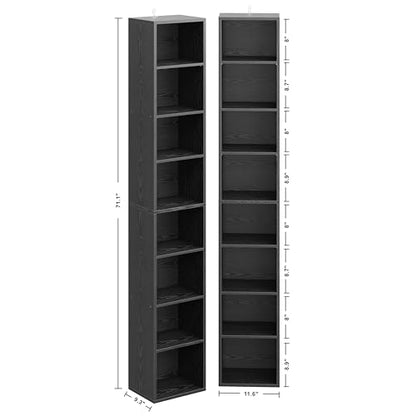 Tall Narrow Bookshelf 8 Tiers 71in Set of 2, Compact Corner Bookcase, Easy to Match for Living Room, Office, Study, Bedroom