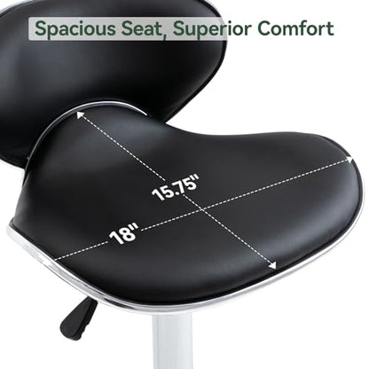 PU Leather Adjustable Bar Stools, Modern Swivel Airlift Barstools with Back, Armless Counter Height Chairs for Kitchen Dining Pub Cafe Set of 2 (Black)