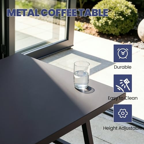 Patio Furniture Set,4 Piece Metal Outdoor Patio Furniture Set,All Weather Modern Patio Conversation Sets w/3 Seater Sofa,2 Single Sofas and Coffee Table for Balcony Deck,Sand