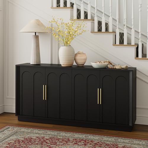 67" Sideboard Buffet Cabinet with Storage, Arched Doors, Black, view 7