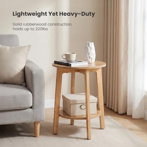 Bedside End Table for Small Spaces, 2-Tier Boho Accent Side Table with Storage Shelf, 15.8" Wood Modern Nightstand for Living Room, Bedroom, Home Office, Natural Wood