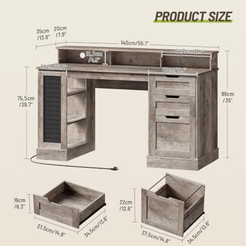 55-Inch Farmhouse Executive Desk with 2 Drawers and File Cabinet, view 3