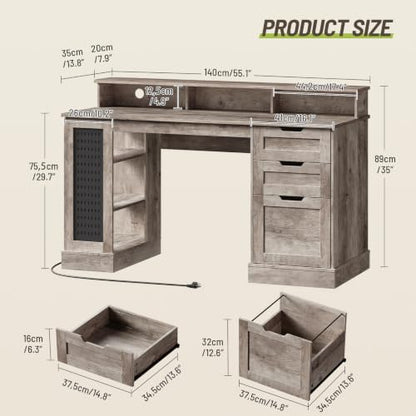 55-Inch Farmhouse Executive Desk with 2 Drawers and File Cabinet, view 3