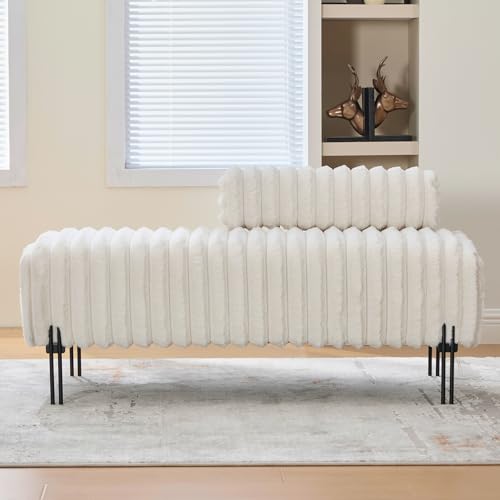 49.6" Modern Loveseat Sofa Couch, Upholstered Accent Sofa with Golden Legs and Adjustable Backrest, Small Faux Fur Couches for Bedroom, Living Room, Compact Small Space (Beige)