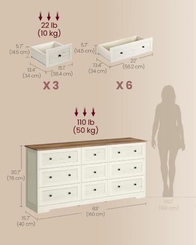 9-Drawer Dresser, Chest of Drawers, 63 x 15.7 x 30.7 in, view 3