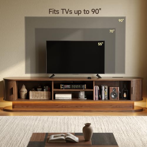 83" TV Stand up to 90 Inch with LED Lights and Power Outlet, Walnut, view 4
