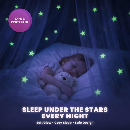 Pink Bed Canopy for Girls with Glowing Stars, Premium Canopy Bed, Fits Single, view 6