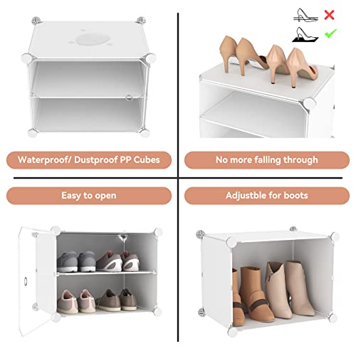 10 Tier Shoe Storage Cabinet with Door, Portable Narrow Organizer Rack for 20 Pairs, White Plastic with Hooks for Entryway or Bedroom