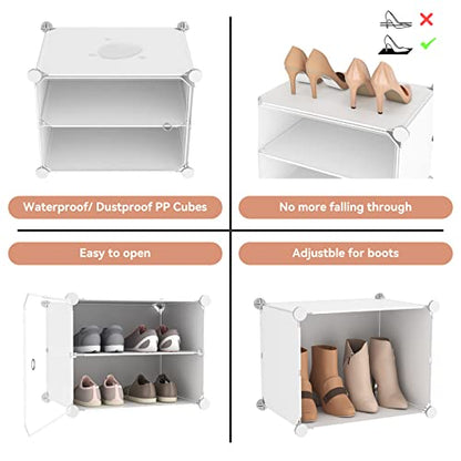 10 Tier Shoe Storage Cabinet with Door, Portable Narrow Organizer Rack for 20 Pairs, White Plastic with Hooks for Entryway or Bedroom