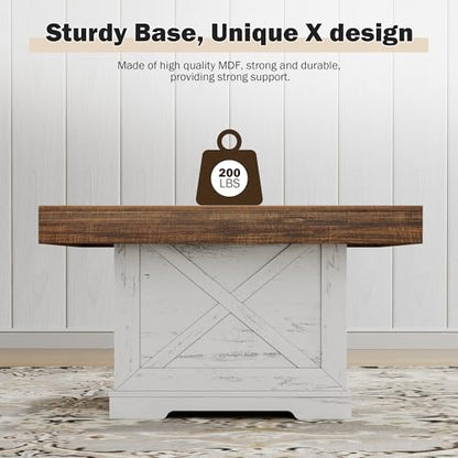 31.5 in Farmhouse Coffee Table for Living Room with X-Design, Square | Rustic Center Table, Small Space, Wooden Pedestal, Home Office Tea Accent Table for Apartment, Easy Assembly, Antique White
