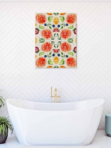 NuYeBiofx Fruit Lemon Strawberry Blueberry Canvas Wall Art Prints,48"x32" Framed Picture Artwork Summer Berries Printed Canvas Oil Painting for Living Room Bedroom Office,Ready to Hang