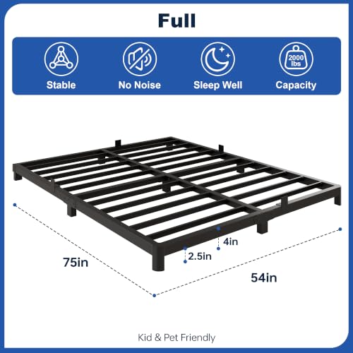 Full Bed Frame, 4 Inch Low Profile Metal Platform Bed Frame with Round Legs, view 3