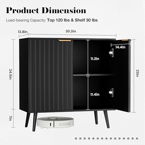 Fluted Storage Cabinet, Buffet Cabinet with Storage, view 3