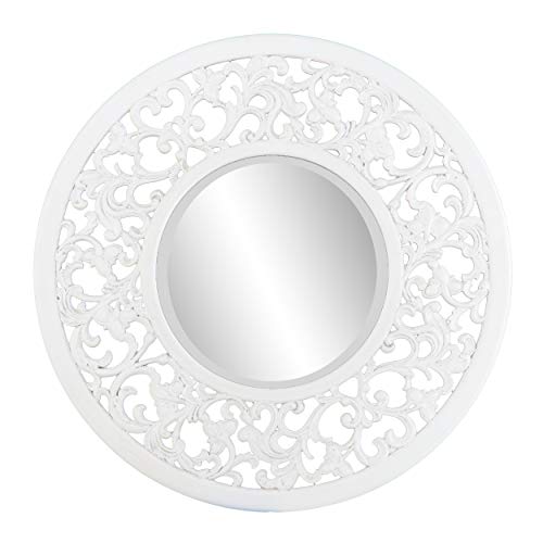 Kinior Decorative Wall Mirror - Transitional Design, White Finish - Fully Assembled - Ideal for Bathroom, Entryway (WS1092317)